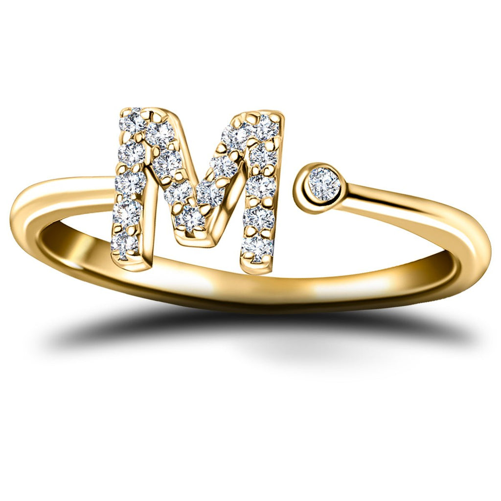 Diamond Initial 'M' Ring 0.10ct Premium Quality in 18k Yellow Gold - All Diamond