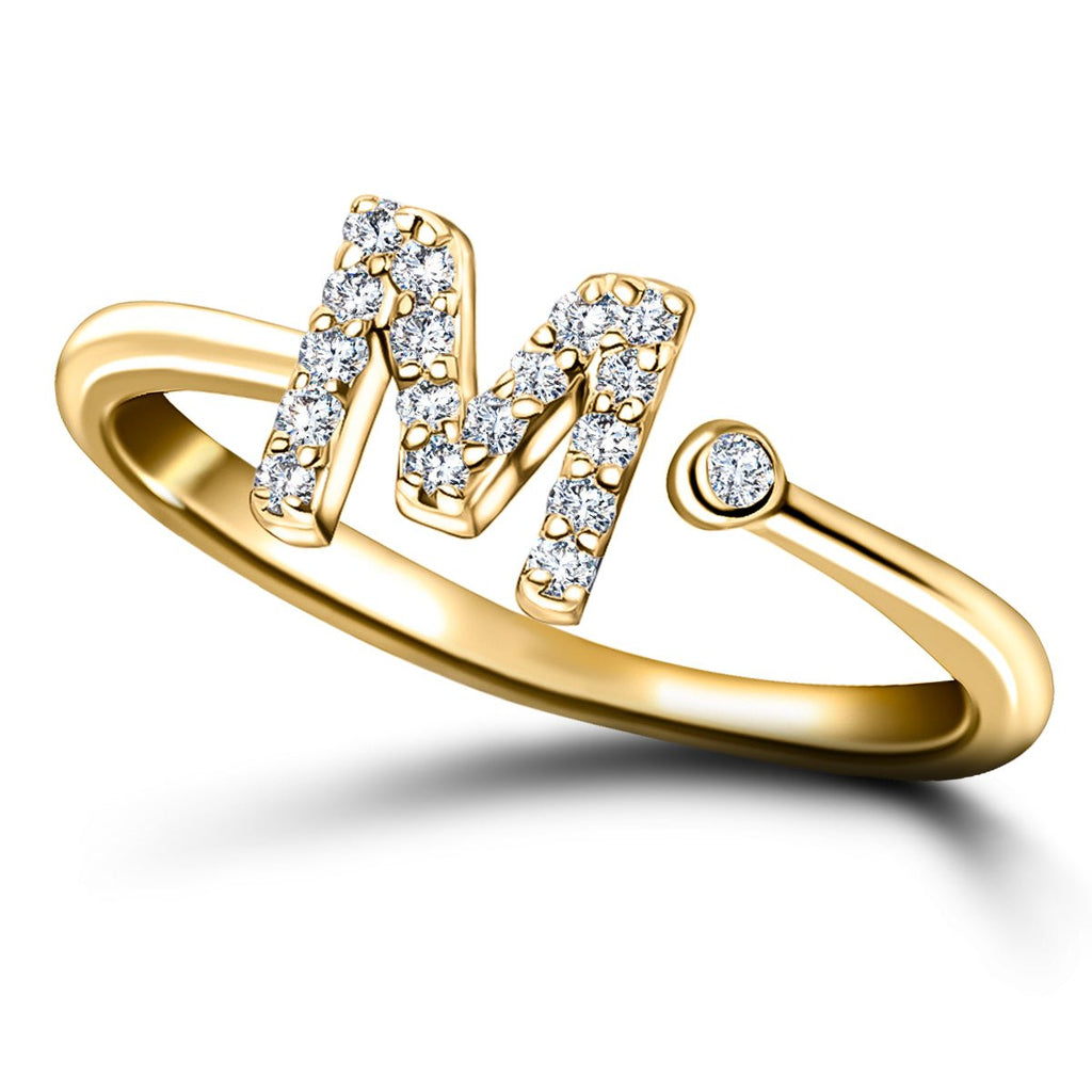 Diamond Initial 'M' Ring 0.10ct Premium Quality in 18k Yellow Gold - All Diamond