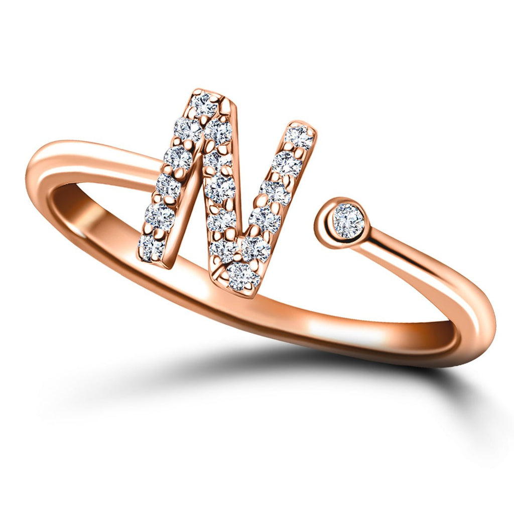 Diamond Initial 'N' Ring 0.10ct Premium Quality in 18k Rose Gold - All Diamond