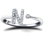 Diamond Initial 'N' Ring 0.10ct Premium Quality in 18k White Gold - All Diamond