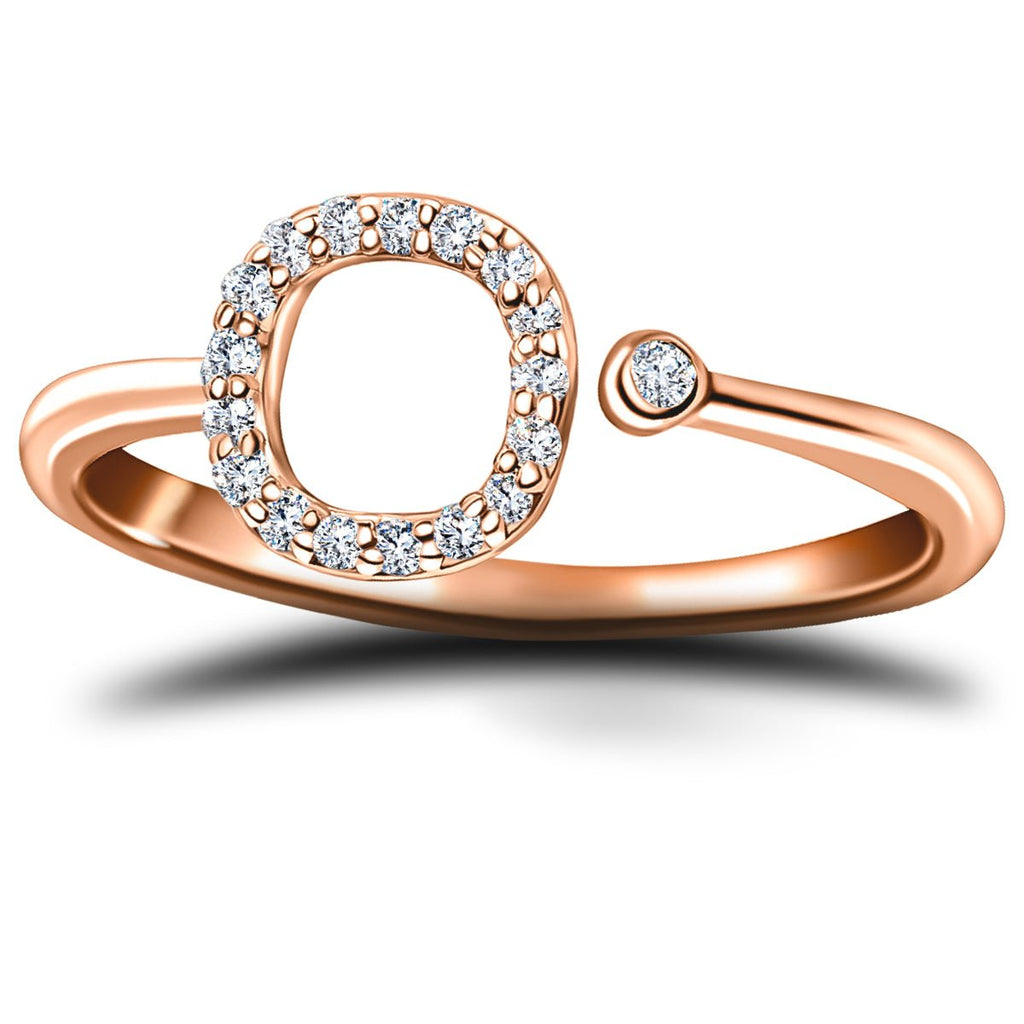 Diamond Initial 'O' Ring 0.10ct Premium Quality in 18k Rose Gold - All Diamond