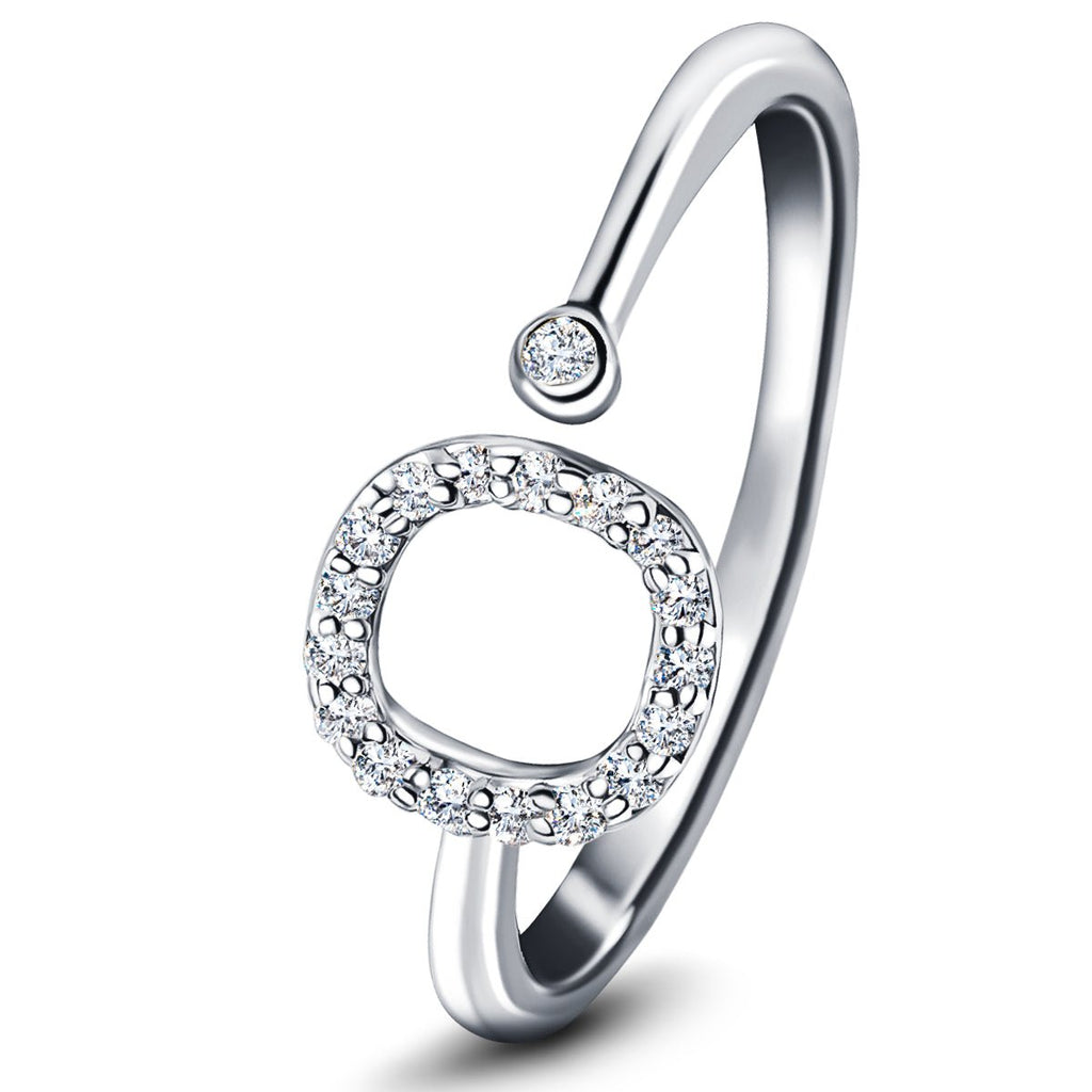 Diamond Initial 'O' Ring 0.10ct Premium Quality in 18k White Gold - All Diamond