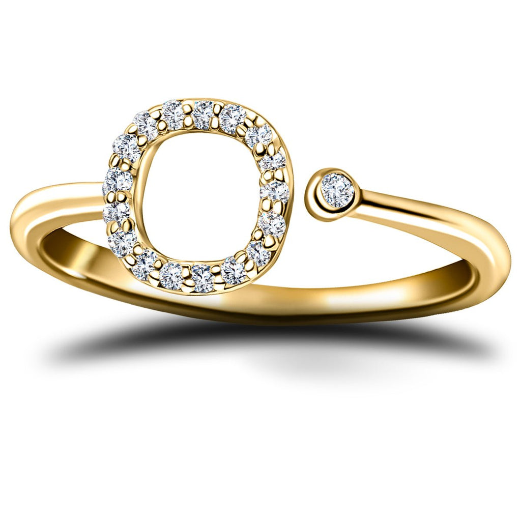 Diamond Initial 'O' Ring 0.10ct Premium Quality in 18k Yellow Gold - All Diamond