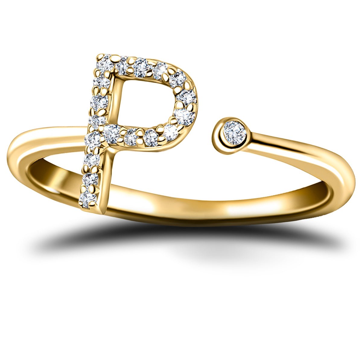 Diamond Initial 'P' Ring 0.10ct Premium Quality in 18k Yellow Gold - All Diamond