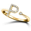 Diamond Initial 'P' Ring 0.10ct Premium Quality in 18k Yellow Gold - All Diamond