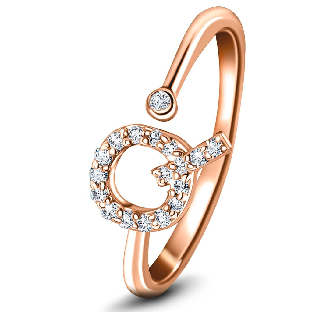 Diamond Initial 'Q' Ring 0.10ct Premium Quality in 18k Rose Gold - All Diamond