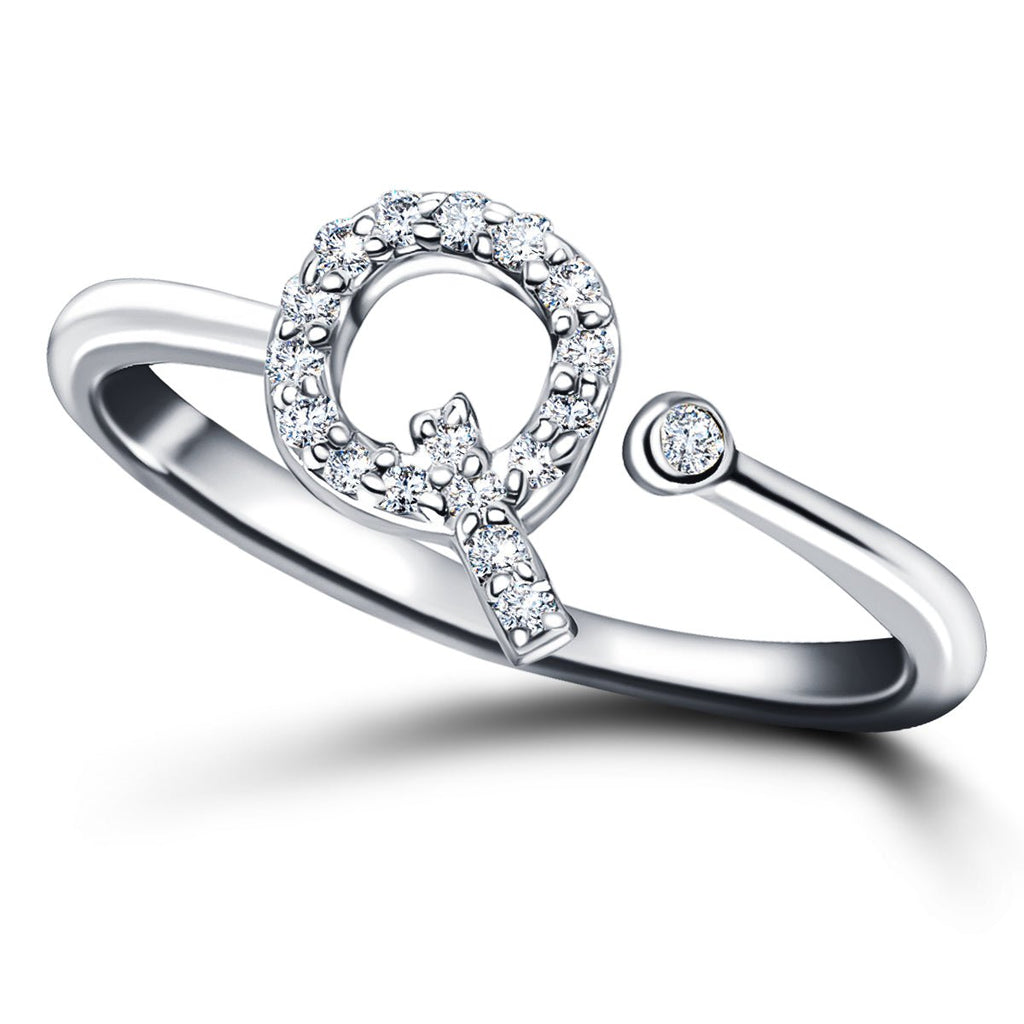 Diamond Initial 'Q' Ring 0.10ct Premium Quality in 18k White Gold - All Diamond