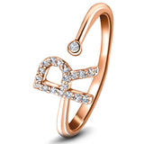 Diamond Initial 'R' Ring 0.10ct Premium Quality in 18k Rose Gold - All Diamond