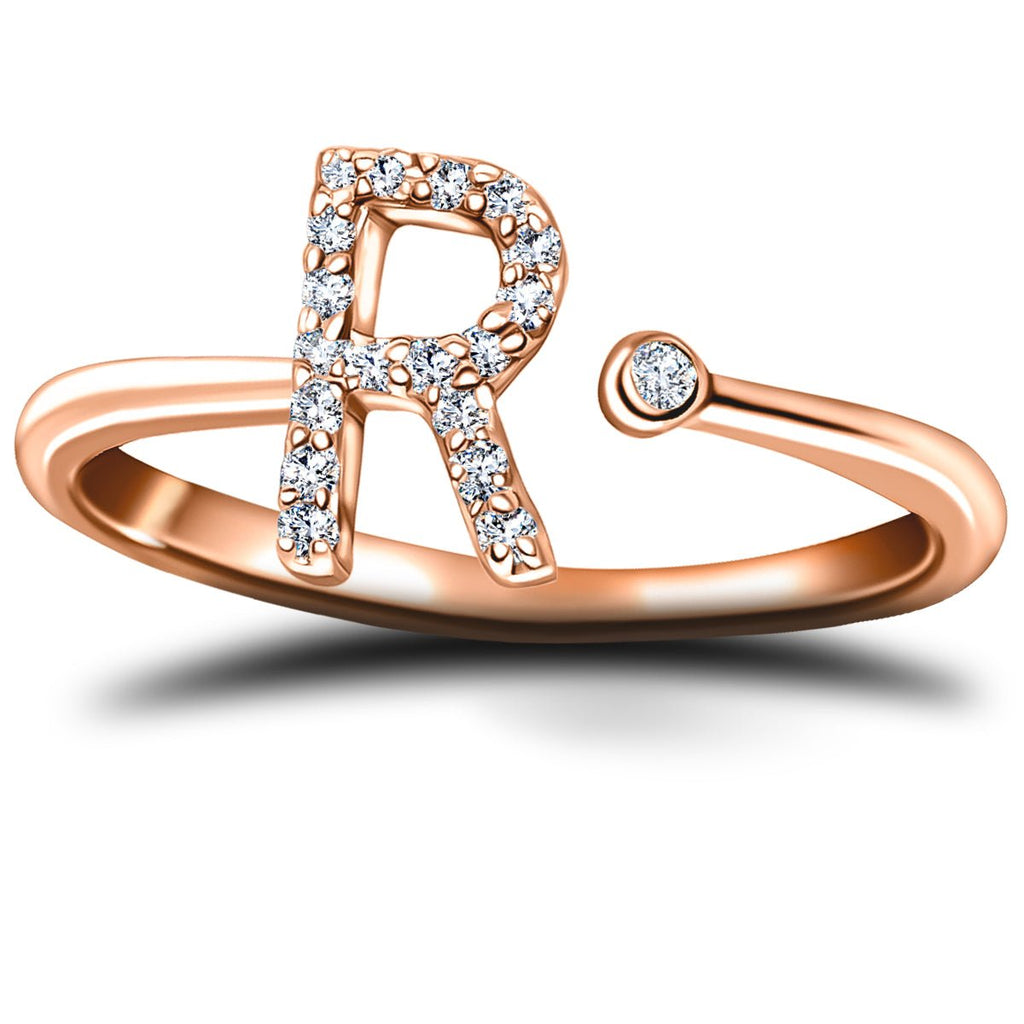 Diamond Initial 'R' Ring 0.10ct Premium Quality in 18k Rose Gold - All Diamond