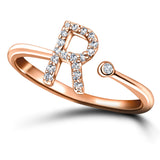 Diamond Initial 'R' Ring 0.10ct Premium Quality in 18k Rose Gold - All Diamond