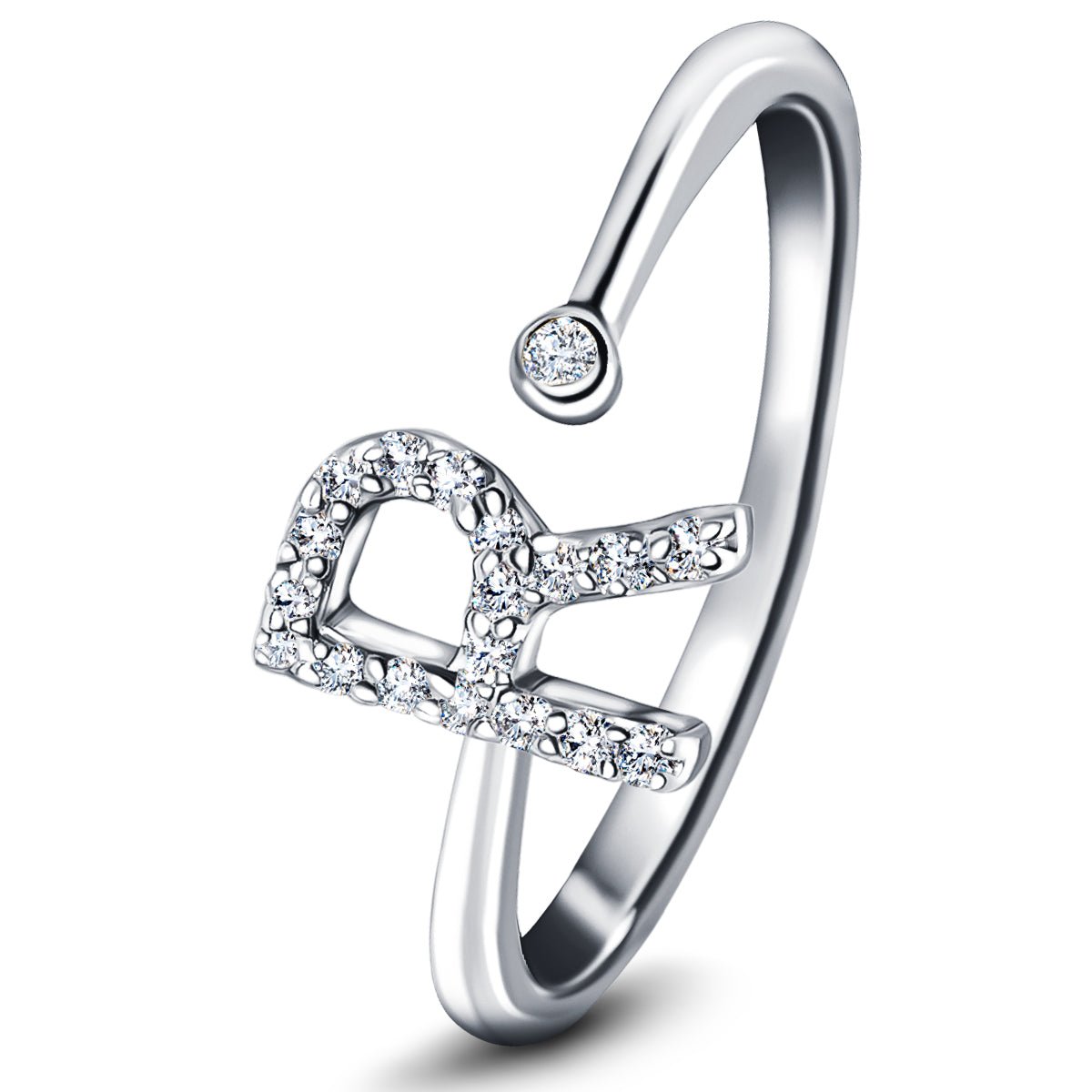 Diamond Initial 'R' Ring 0.10ct Premium Quality in 18k White Gold – All ...