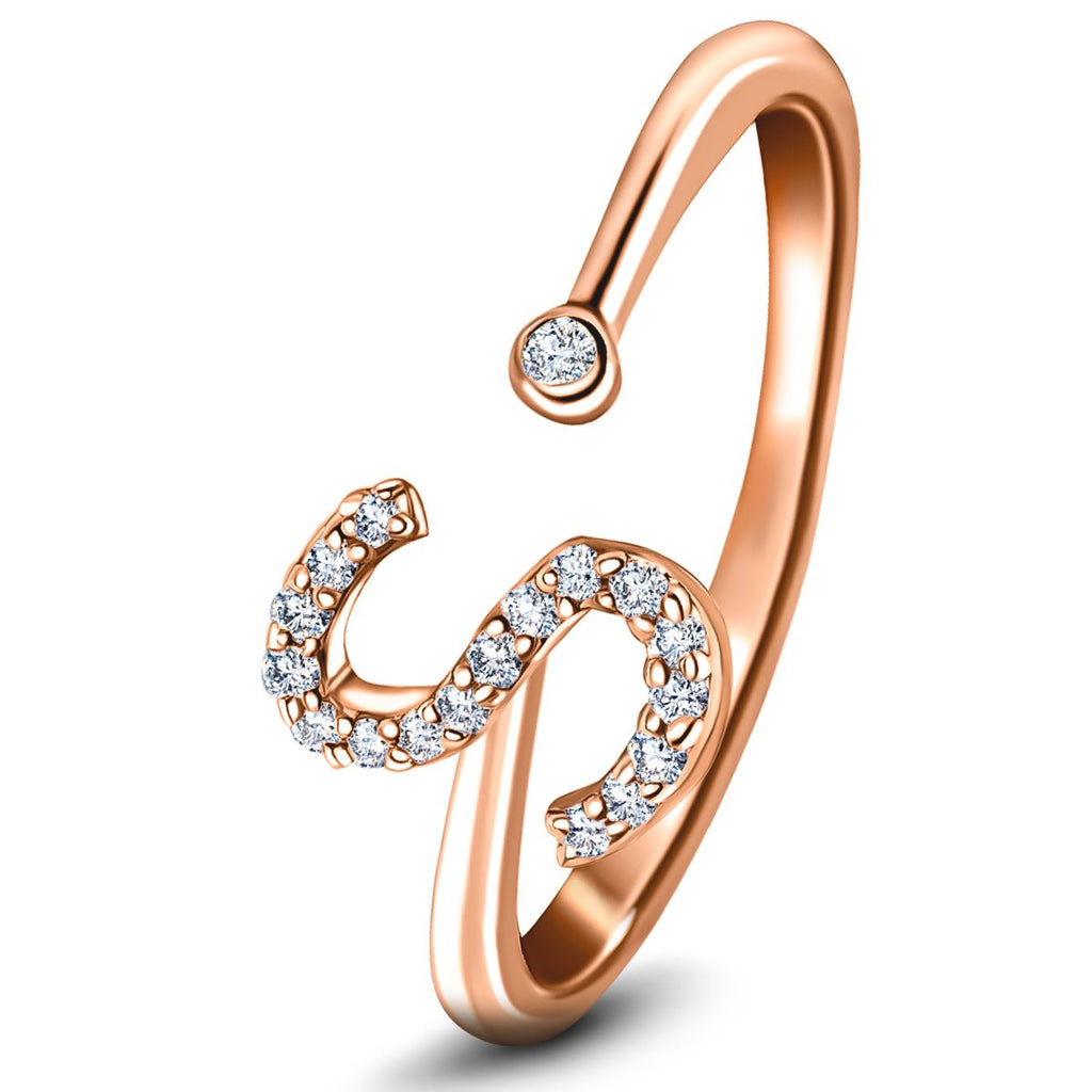 Diamond Initial 'S' Ring 0.10ct Premium Quality in 18k Rose Gold - All Diamond
