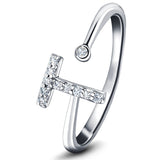 Diamond Initial 'T' Ring 0.10ct Premium Quality in 18k White Gold - All Diamond