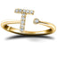 Diamond Initial 'T' Ring 0.10ct Premium Quality in 18k Yellow Gold - All Diamond