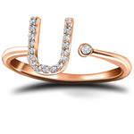 Diamond Initial 'U' Ring 0.10ct Premium Quality in 18k Rose Gold - All Diamond