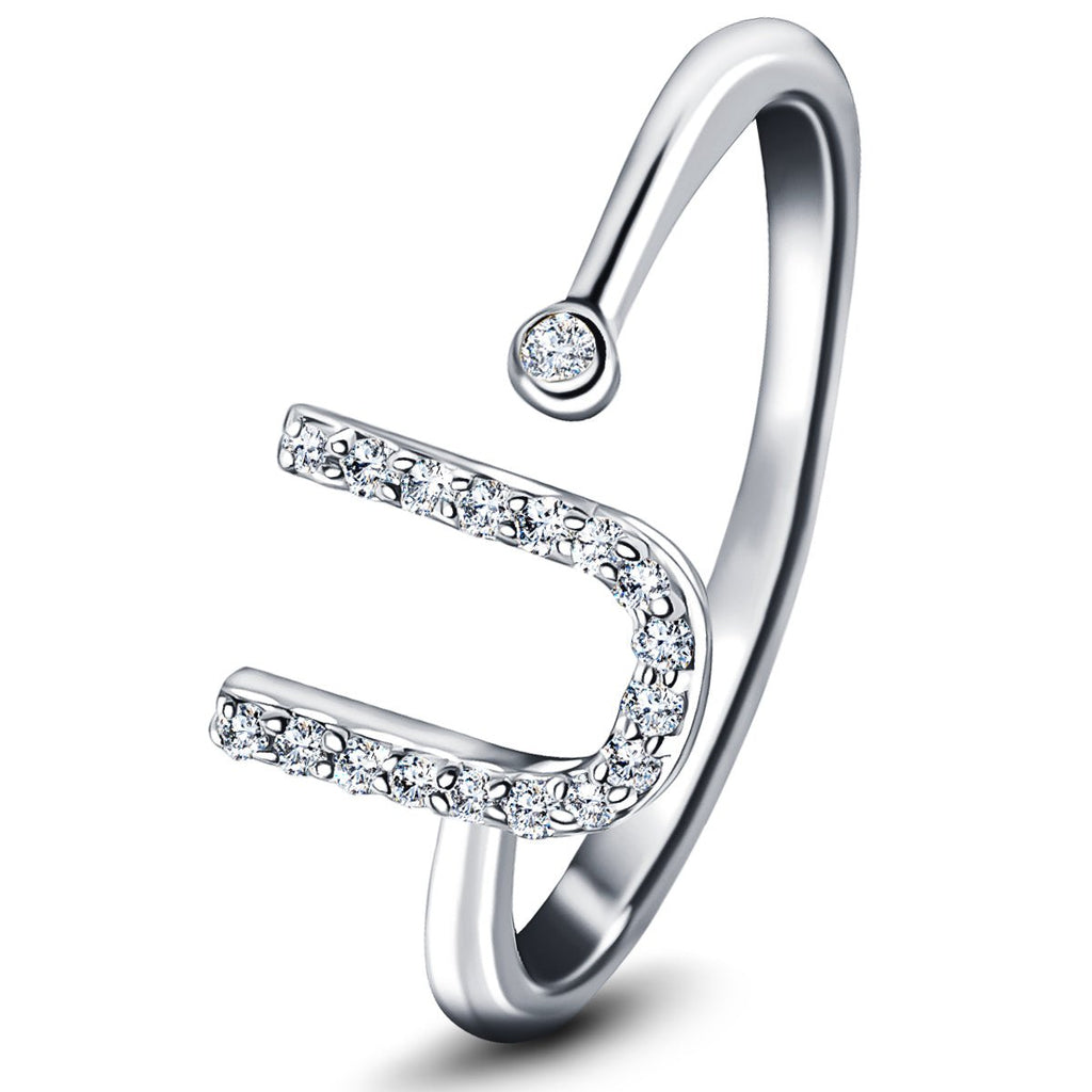 Diamond Initial 'U' Ring 0.10ct Premium Quality in 18k White Gold - All Diamond