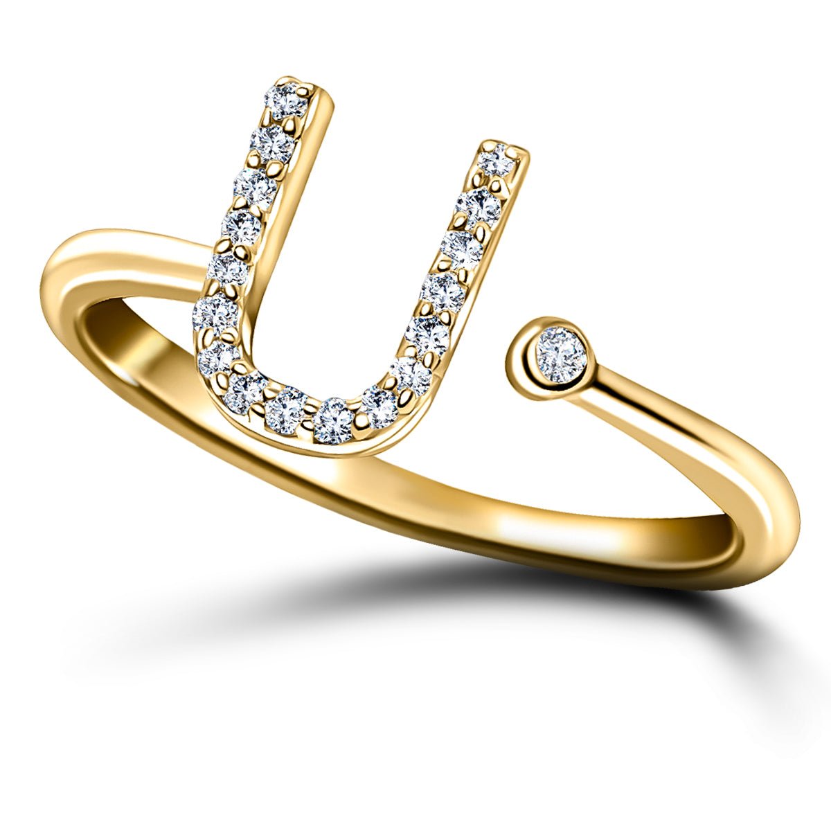 Diamond Initial 'U' Ring 0.10ct Premium Quality in 18k Yellow Gold - All Diamond