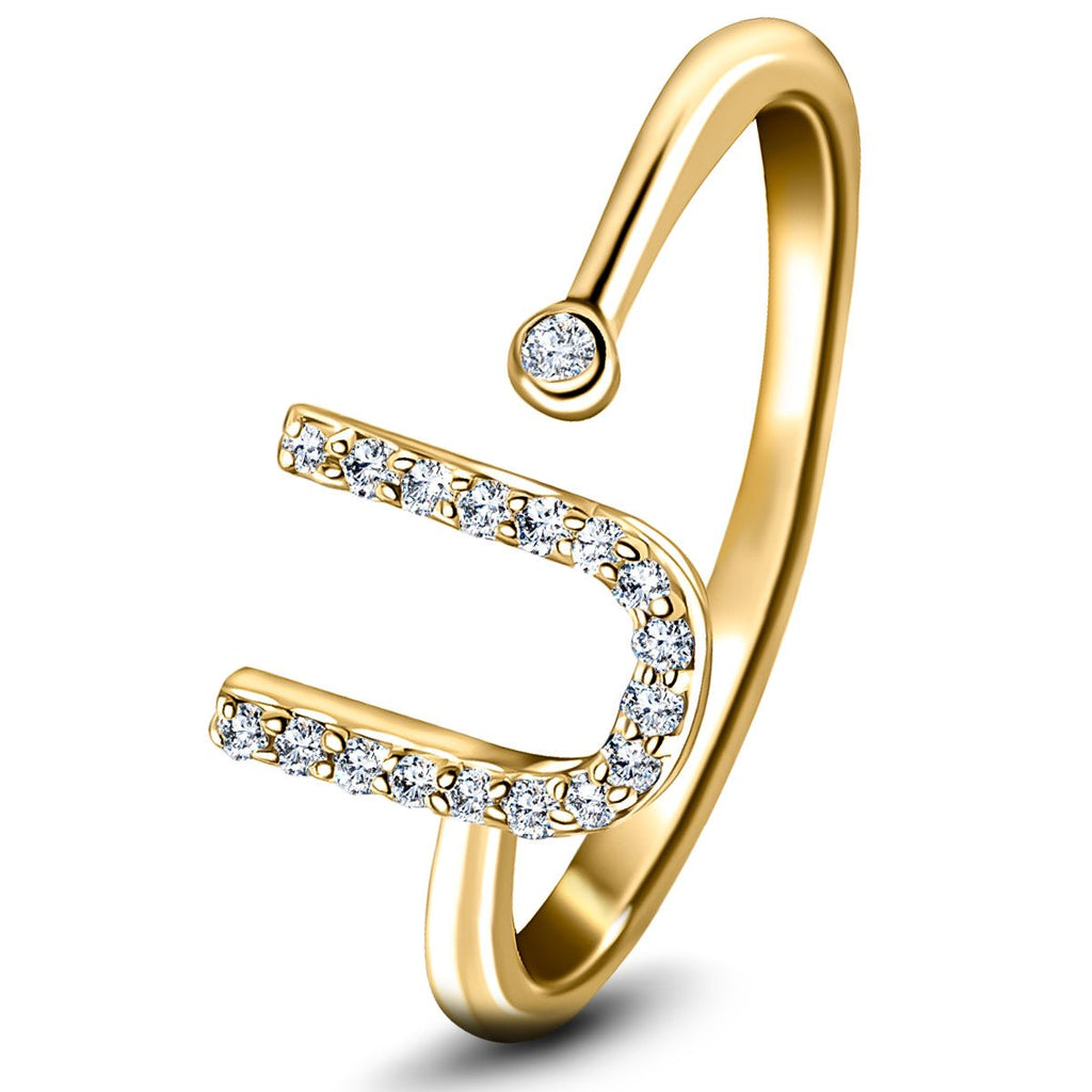 Diamond Initial 'U' Ring 0.10ct Premium Quality in 18k Yellow Gold - All Diamond