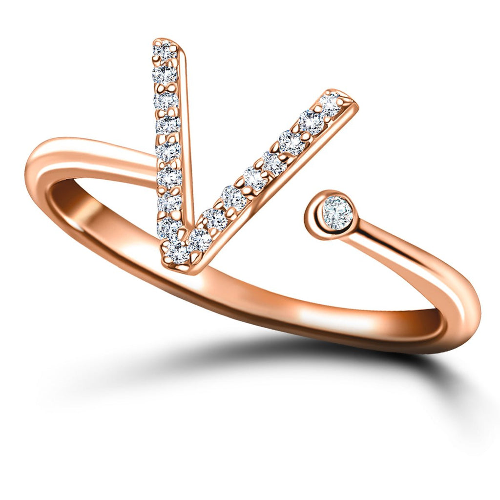Diamond Initial 'V' Ring 0.10ct Premium Quality in 18k Rose Gold - All Diamond