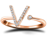 Diamond Initial 'V' Ring 0.10ct Premium Quality in 18k Rose Gold - All Diamond