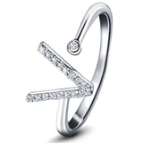 Diamond Initial 'V' Ring 0.10ct Premium Quality in 18k White Gold - All Diamond