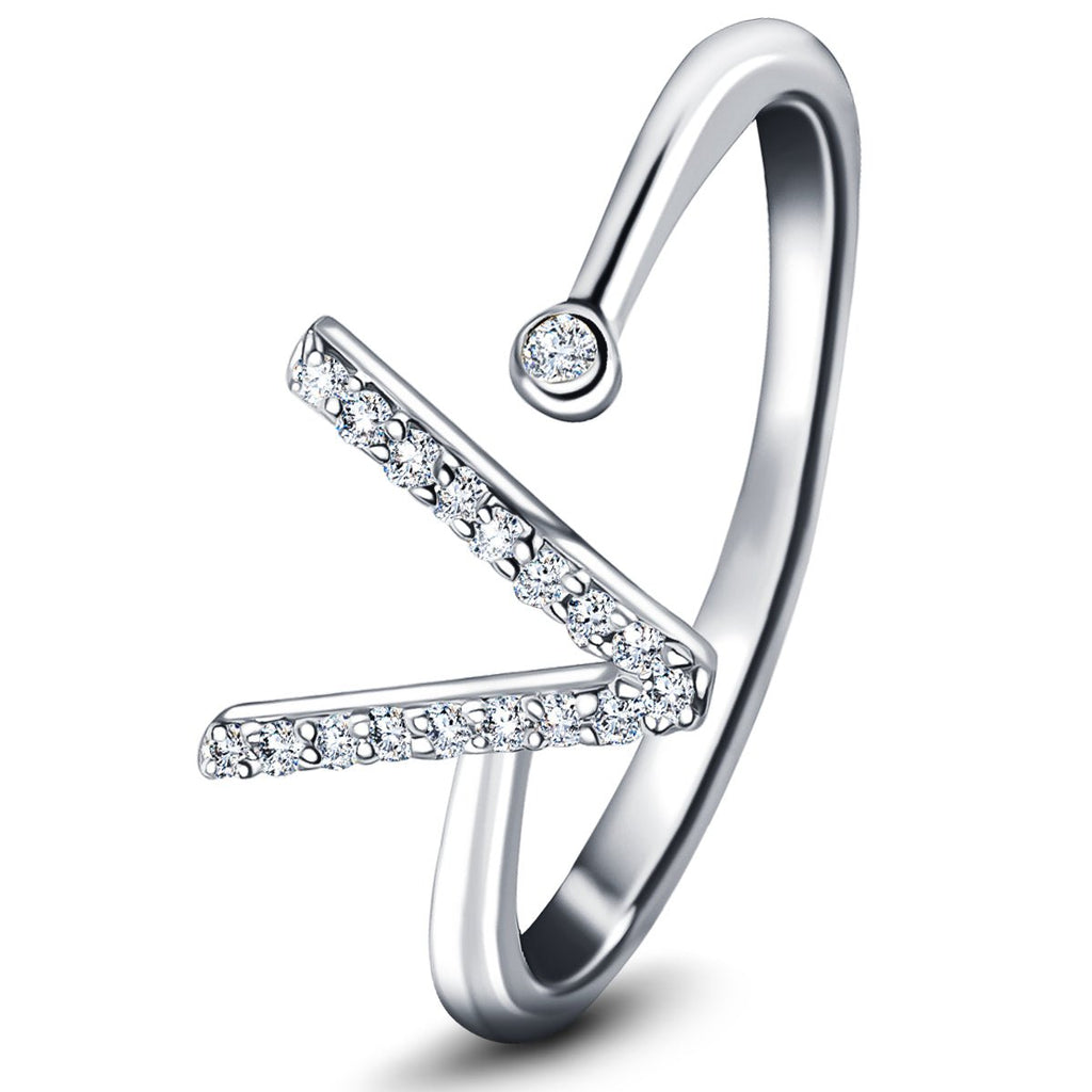 Diamond Initial 'V' Ring 0.10ct Premium Quality in 18k White Gold - All Diamond
