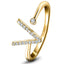 Diamond Initial 'V' Ring 0.10ct Premium Quality in 18k Yellow Gold
