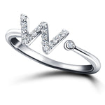 Diamond Initial 'W' Ring 0.10ct Premium Quality in 18k White Gold - All Diamond