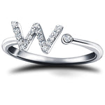 Diamond Initial 'W' Ring 0.10ct Premium Quality in 18k White Gold - All Diamond