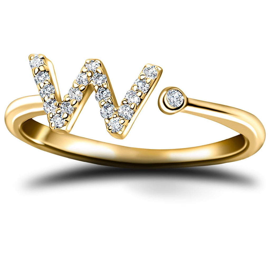 Diamond Initial 'W' Ring 0.10ct Premium Quality in 18k Yellow Gold - All Diamond