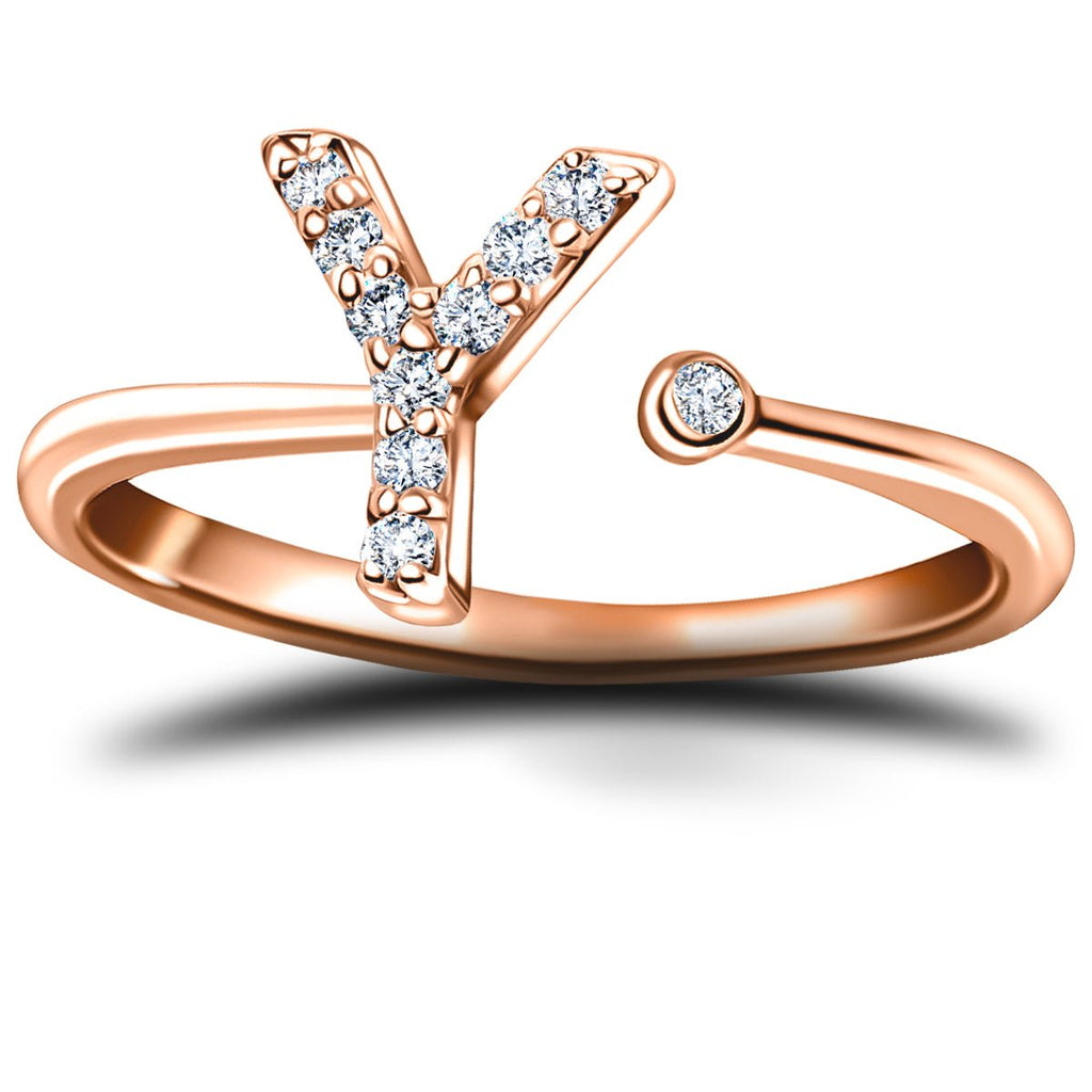 Diamond Initial 'Y' Ring 0.10ct Premium Quality in 18k Rose Gold - All Diamond