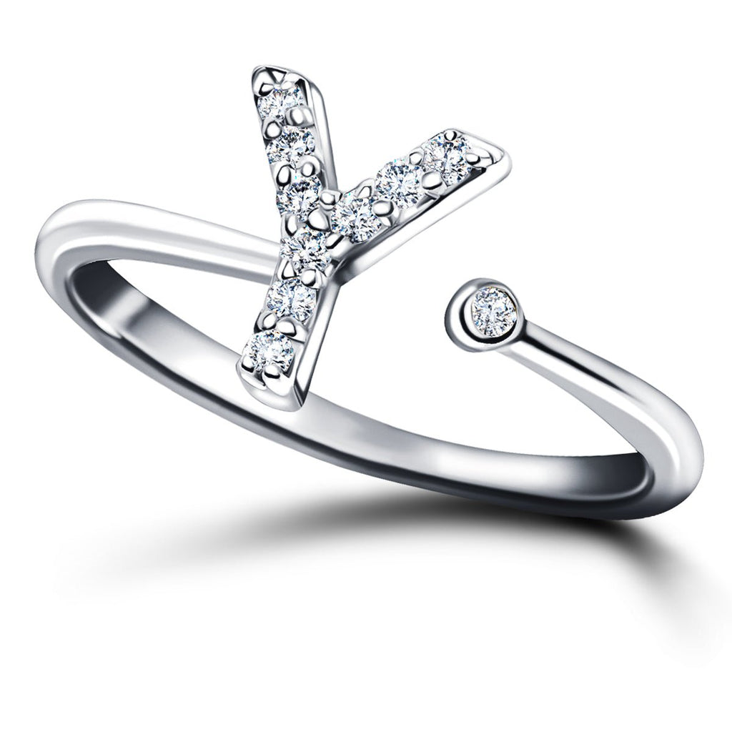 Diamond Initial 'Y' Ring 0.10ct Premium Quality in 18k White Gold - All Diamond