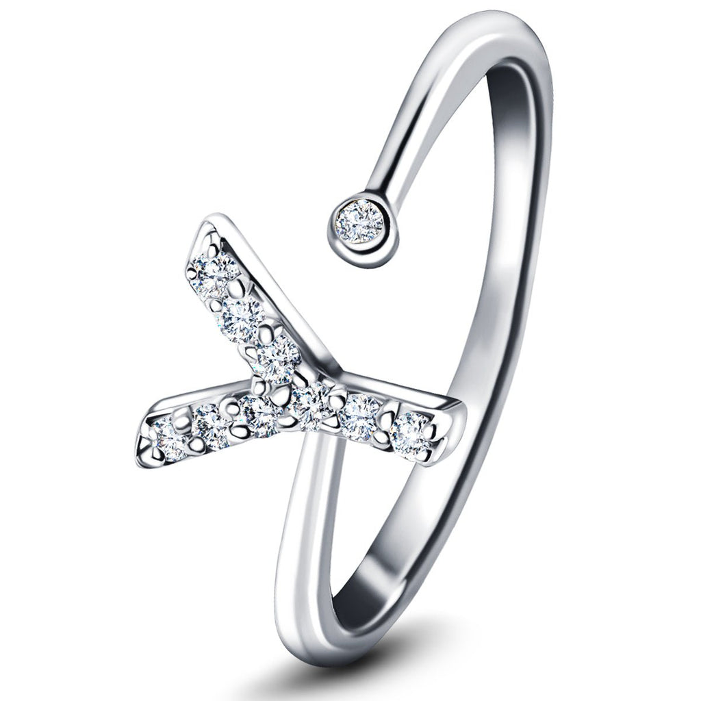Diamond Initial 'Y' Ring 0.10ct Premium Quality in 18k White Gold - All Diamond