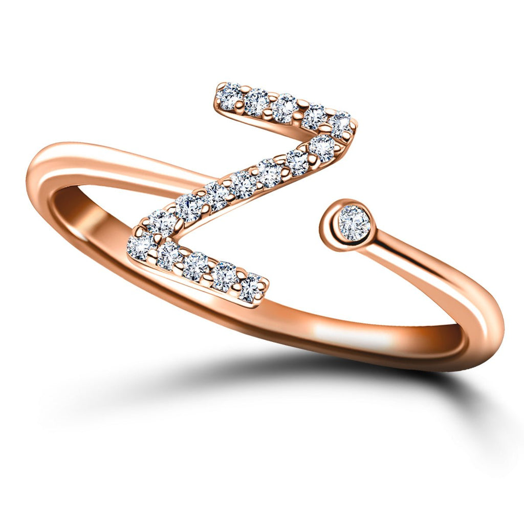 Diamond Initial 'Z' Ring 0.10ct Premium Quality in 18k Rose Gold - All Diamond