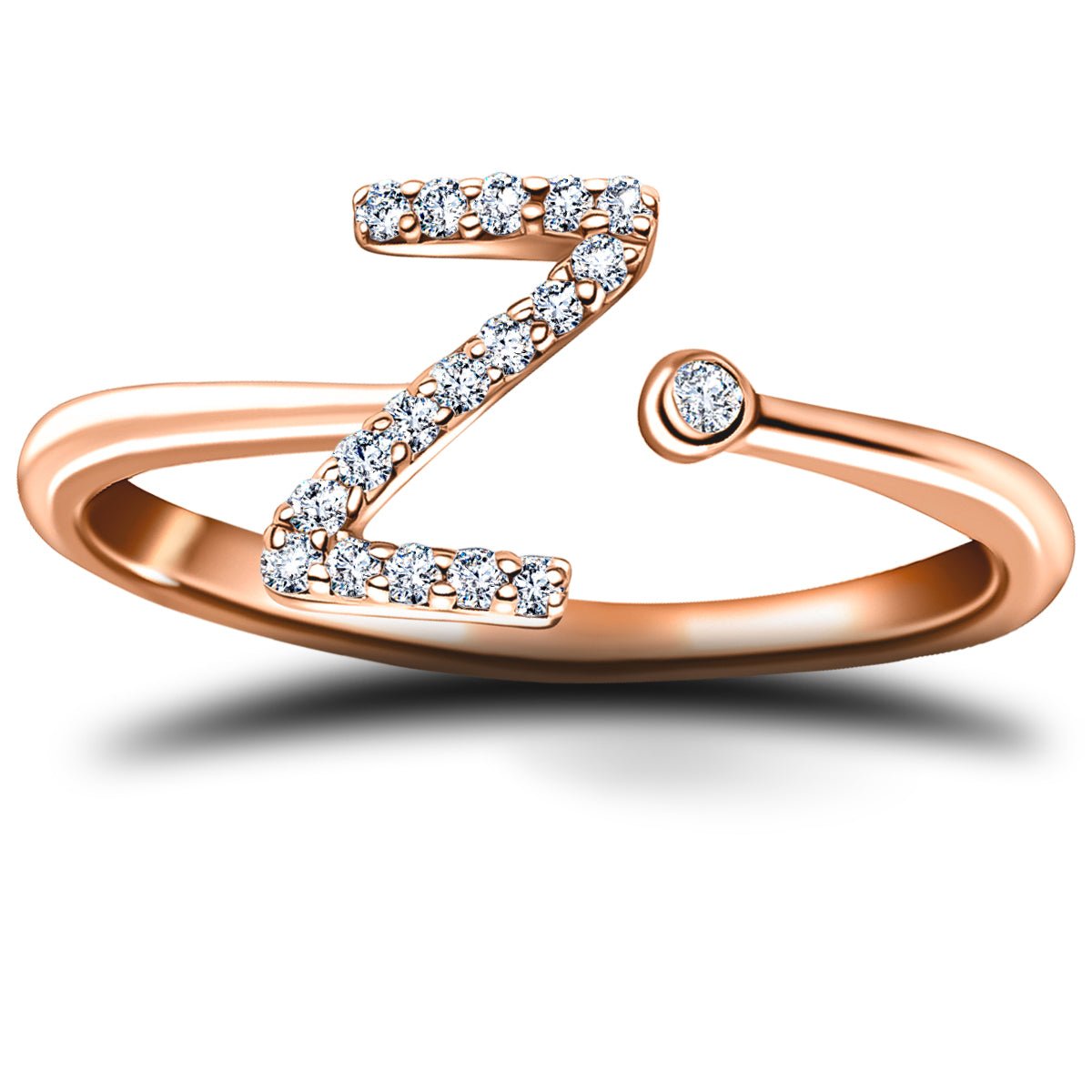 Diamond Initial 'Z' Ring 0.10ct Premium Quality in 18k Rose Gold - All Diamond