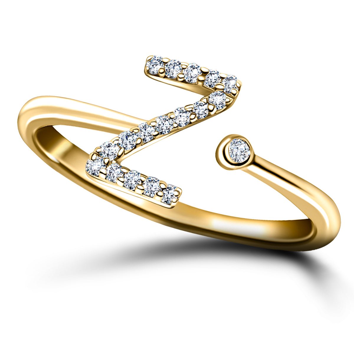 Diamond Initial 'Z' Ring 0.10ct Premium Quality in 18k Yellow Gold - All Diamond