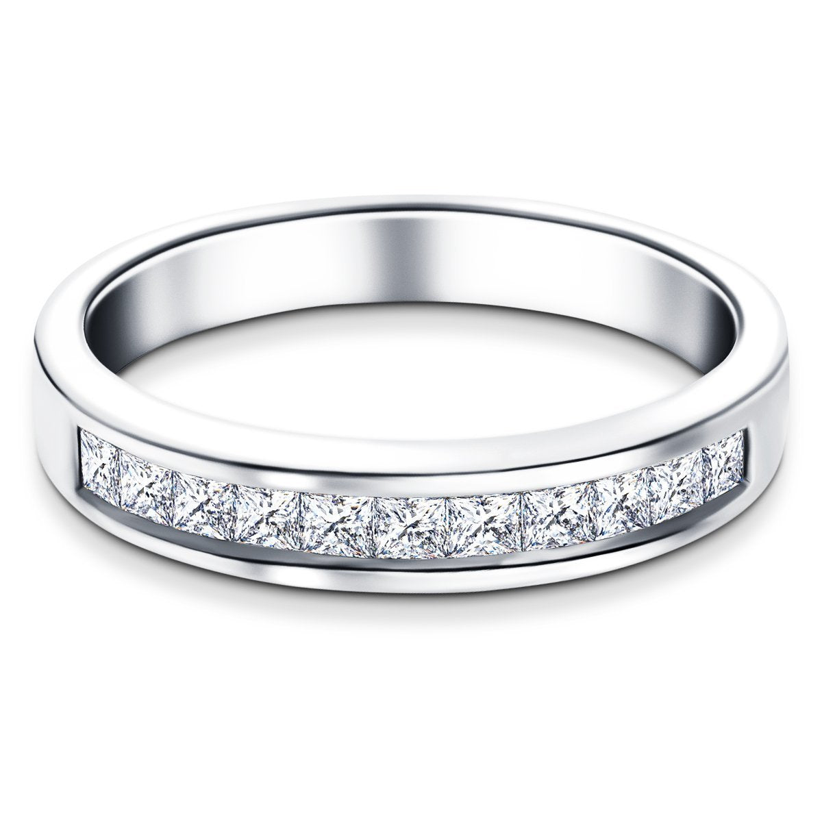 Diamond Princess Half Eternity Ring 0.50ct G/SI 18k White Gold 3.8mm - All Diamond