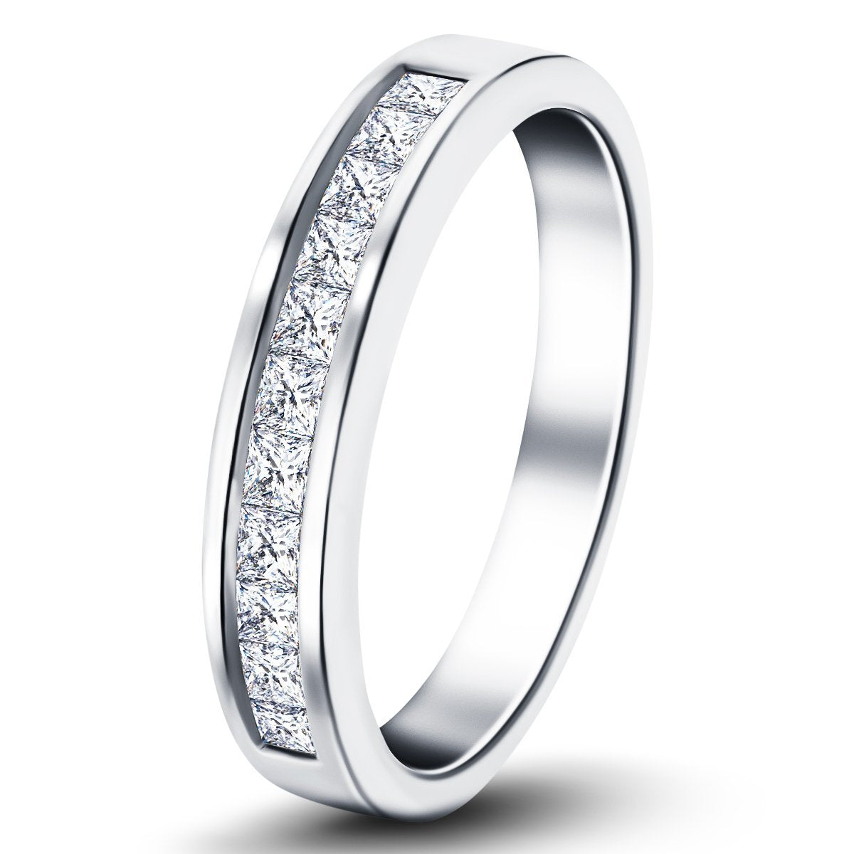Diamond Princess Half Eternity Ring 0.50ct G/SI 18k White Gold 3.8mm - All Diamond