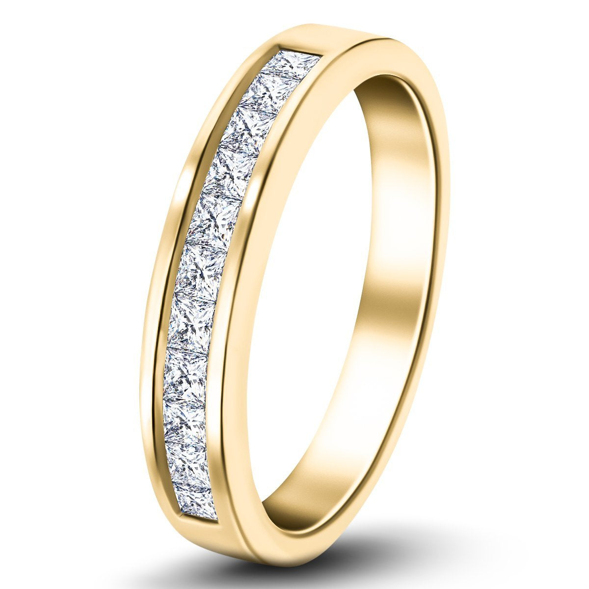 Diamond Princess Half Eternity Ring 0.50ct G/SI 18k Yellow Gold 3.8mm - All Diamond