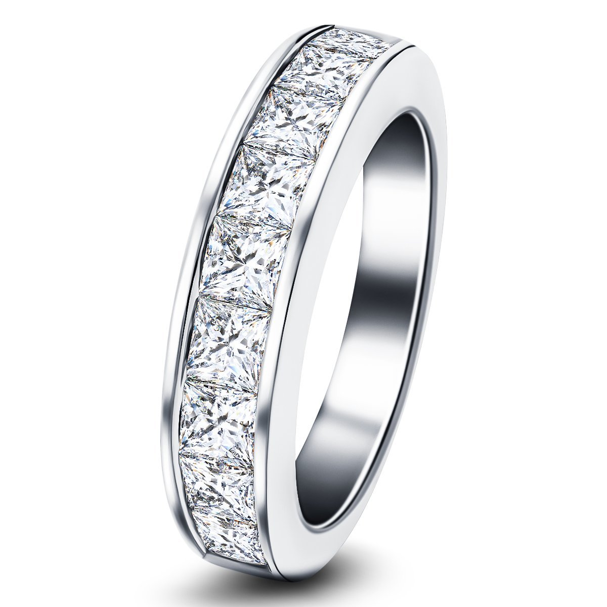 Diamond Princess Half Eternity Ring 1.20ct G/SI 18k White Gold 4.3mm - All Diamond