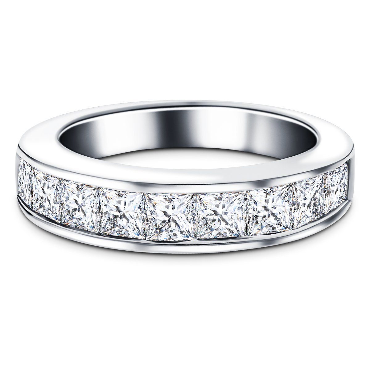 Diamond Princess Half Eternity Ring 1.40ct G/SI 18k White Gold 4.5mm - All Diamond