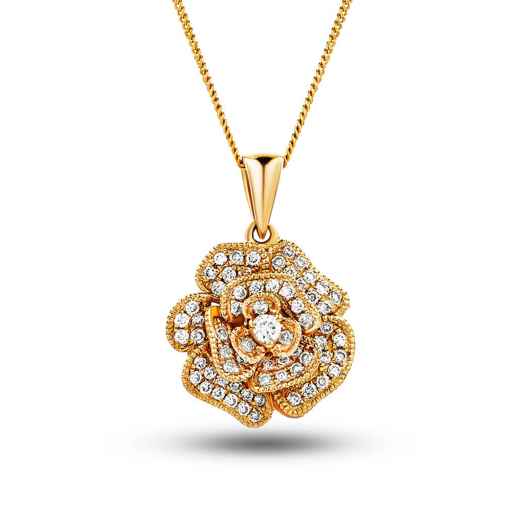 Diamond Rose Pendant Necklace 0.25ct G/SI Quality in 18k Rose Gold - All Diamond