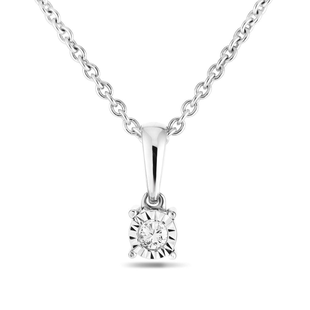 Diamond Solitaire Necklace Pendant 0.15ct Look G/SI Quality 9k White Gold - All Diamond
