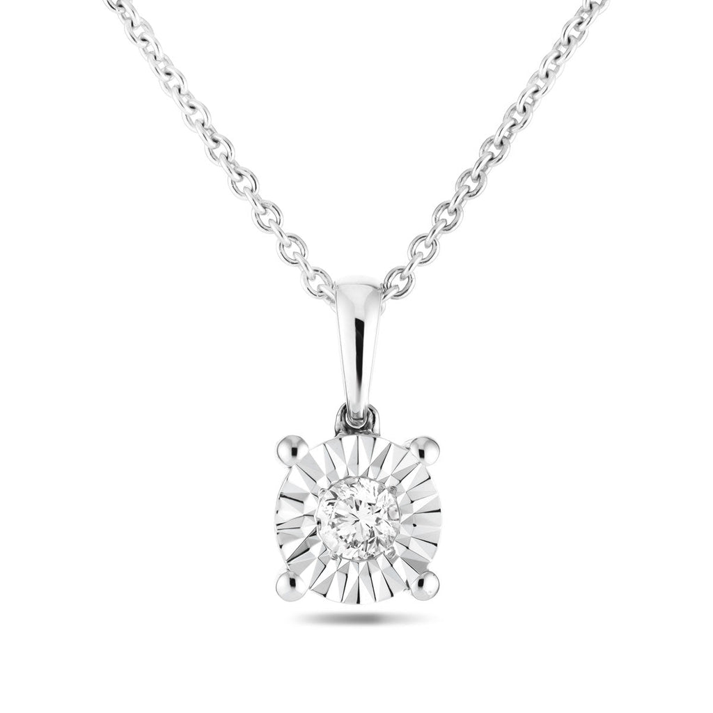 Diamond Solitaire Necklace Pendant 1.00ct Look G/SI Quality 9k White Gold - All Diamond