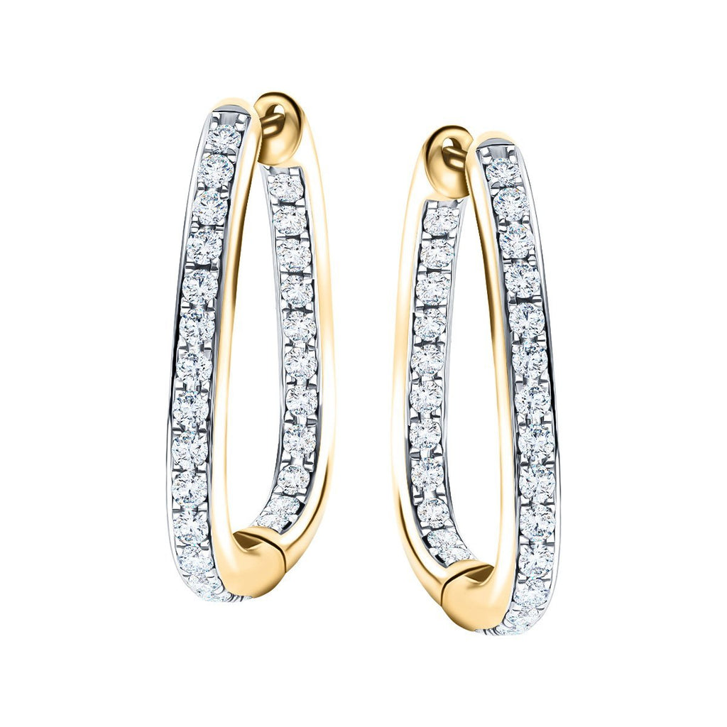 Diamond Square Grain Set Hoop Earrings 0.75ct G/SI 18k Yellow Gold - All Diamond