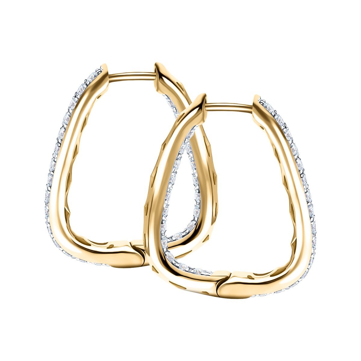 Diamond Square Grain Set Hoop Earrings 0.75ct G/SI 18k Yellow Gold - All Diamond