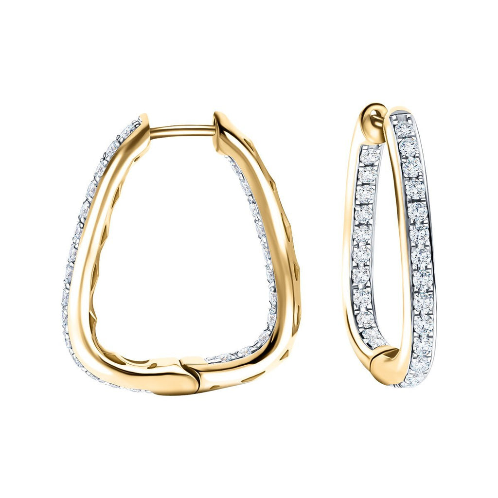 Diamond Square Grain Set Hoop Earrings 1.00ct G/SI 18k Yellow Gold - All Diamond