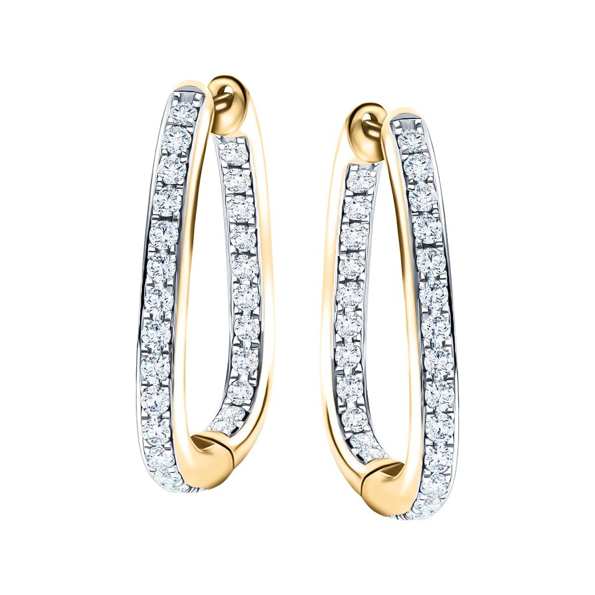 Diamond Square Grain Set Hoop Earrings 1.50ct G/SI 18k Yellow Gold - All Diamond