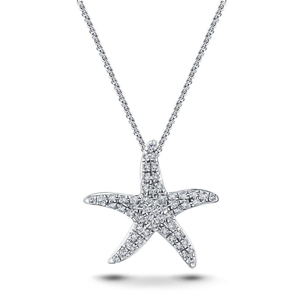Diamond Star Fish Necklace 0.25ct G/SI Quality in 18k White Gold - All Diamond