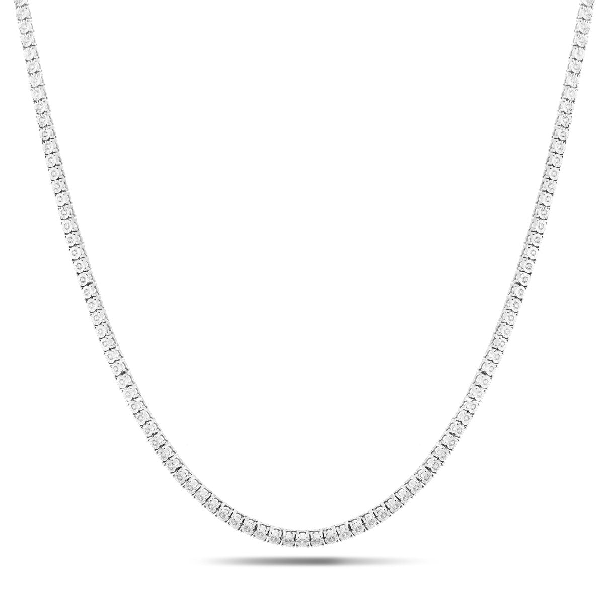 Diamond Tennis Necklace 15.00ct Look G/SI Quality Set in Silver - All Diamond